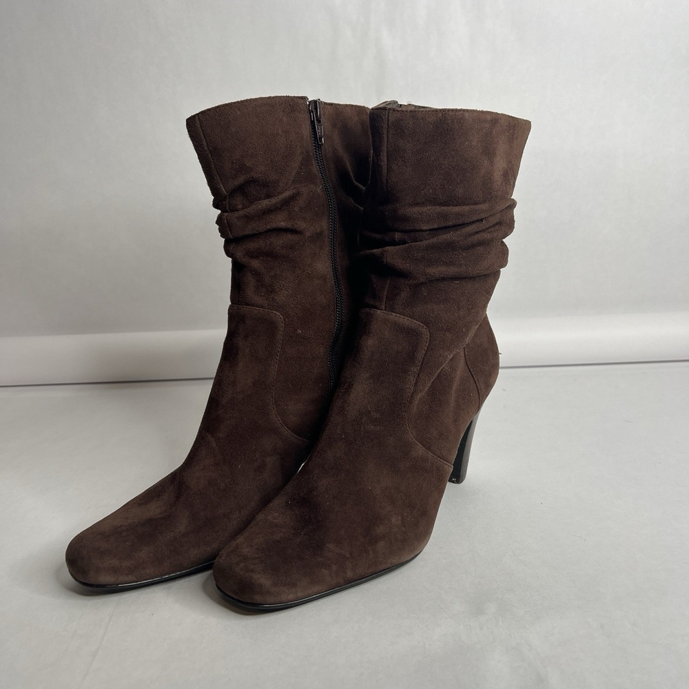 Coldwater Creek 8.5 M Slouch Dress Calf Boots Brown Leather Suede‎ Classy